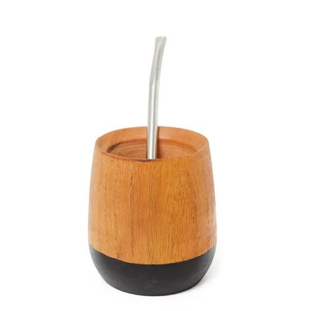 Mate De Madera Base Pintada Con Bombilla