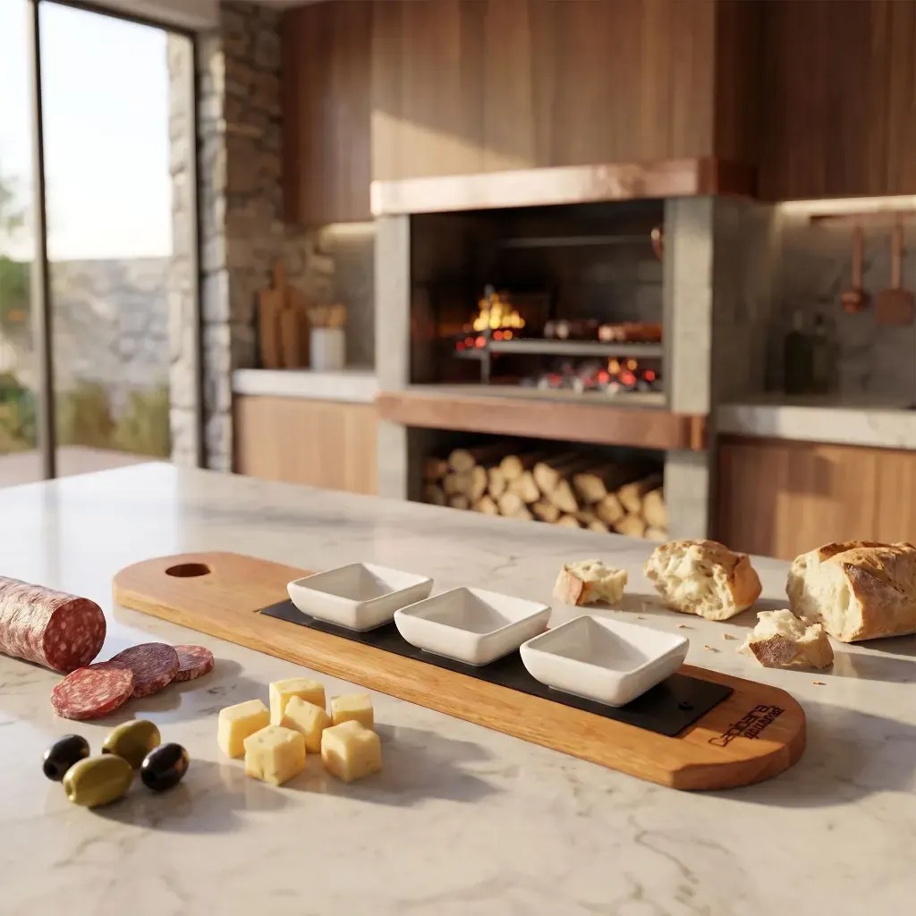 Tabla De Madera Baguette 50 Cm Con 3 Cuencos Cuadrados - foto principal