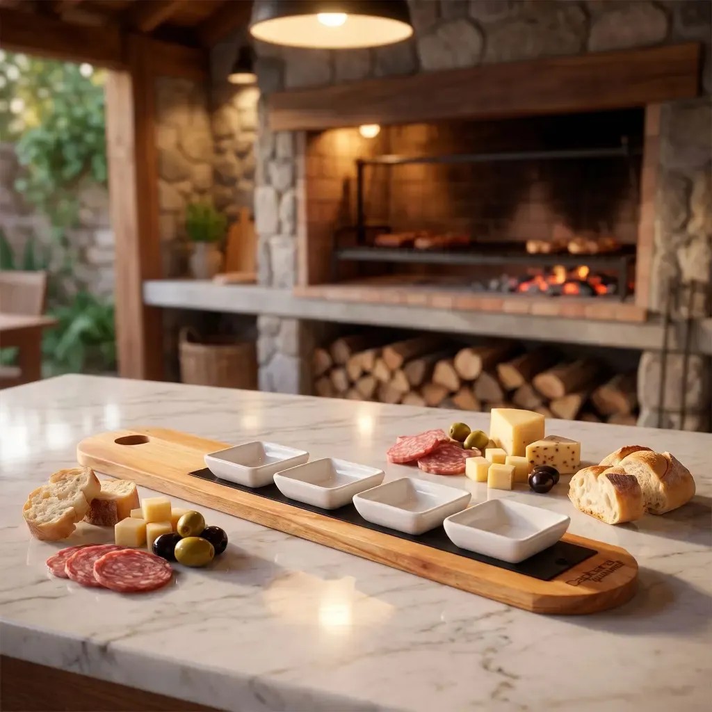 Tabla De Madera Baguette 60 Cm Con 4 Cuencos Cuadrados - foto principal